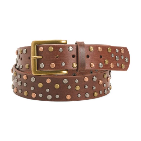 NEW MOST WANTED Brown 3 tone metal Distressed Studded Leather Belt   1T8 - Picture 4 of 4